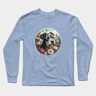 Mini Schnauzer With Spring Flowers Long Sleeve T-Shirt